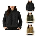 thumbnail image 1 of Quilted Fleece Lined Casual Jacket for Women 2025 Winter Long Sleeve Stand Collared Zip Up Cropped Coat Outerwear, 1 of 5