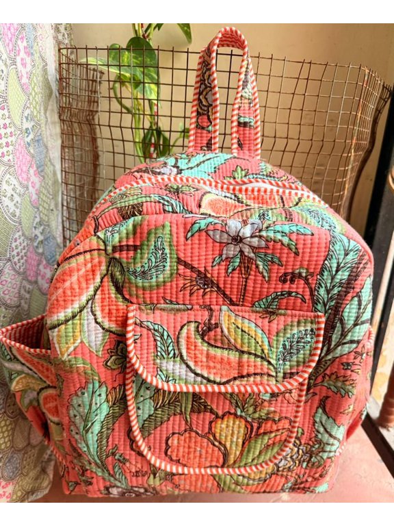 Quilted Floral Backpack | Handmade Cotton Bag Cottagecore Fabric Bag | Lightweight Everyday Backpack | Gift for Her