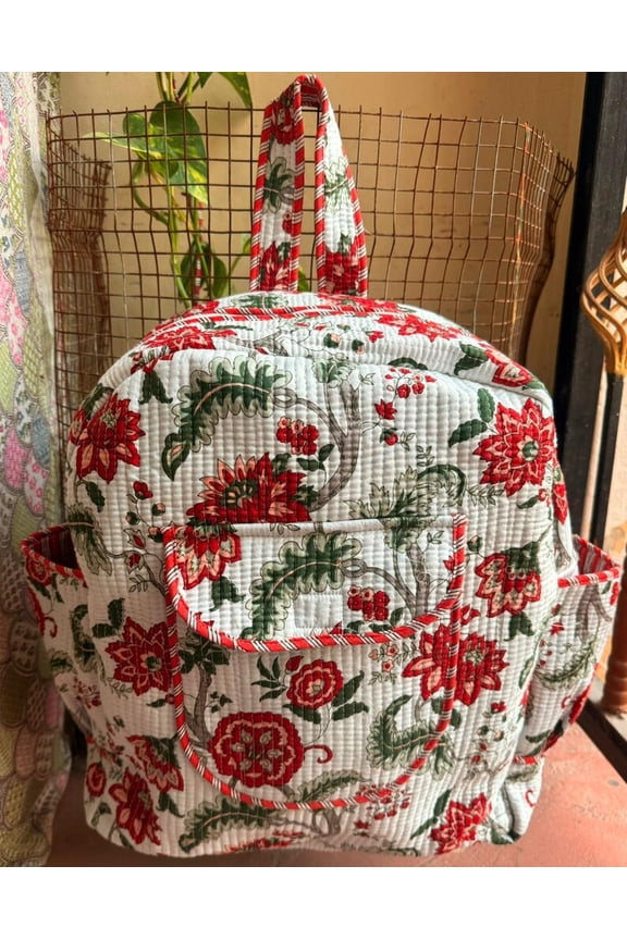 Quilted Floral Backpack | Handmade Cotton Bag Cottagecore Fabric Bag | Lightweight Everyday Backpack | Gift for Her