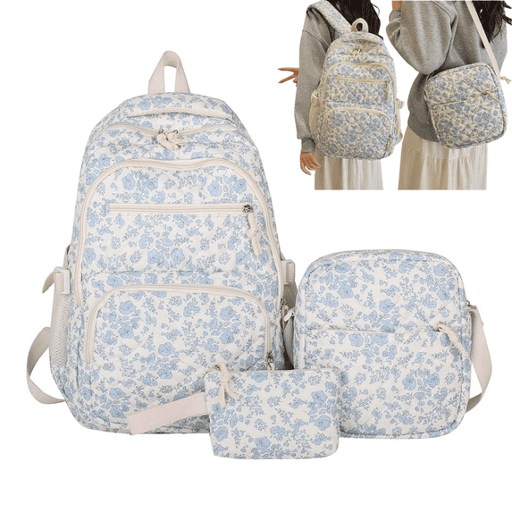 Quilted Floral Backpack Set Heavy Duty Hers Backpack Schoolbag Bookbag