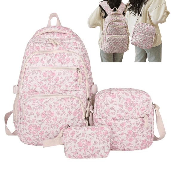 Quilted Floral Backpack Set Heavy Duty Hers Backpack Schoolbag Bookbag