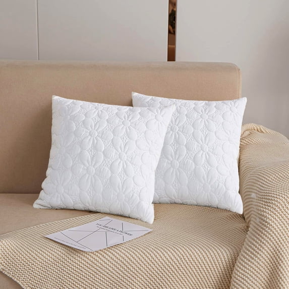 Quilted Floral Throw Pillow Covers 18 x 18 Inch (Set of 2, Off White)