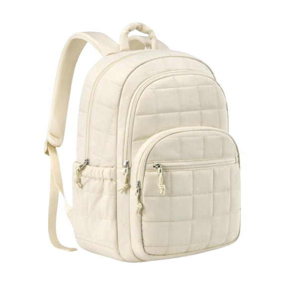 Quilted Grid Campus Backpack for Students - 17.3-Inch Large Capacity Commuter Rucksack with Side Pockets & Knot Zipper Pulls, School Laptop Travel Bag Moonsky White