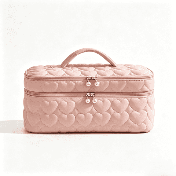 Quilted Hair‑Tool Storage Bag, Double‑Layer Coquette‑Style Hair Dryer Travel Organizer Case with Pearl Zipper, Portable Styling‑Tool Carrying Pouch for Flat Iron, Curling Wand, Hair Accessories for W