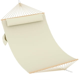 Quilted Hammock with Hardwood Spreader Bars & Pillow for 2 Person,450lbs Capacity Hammock for Patio, Backyard, Poolside, Garden, Beige