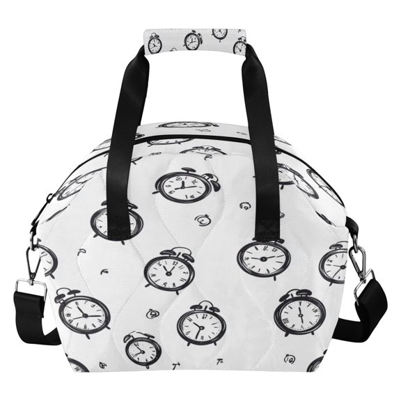 Quilted Handheld Insulated Lunch Bag, Food-Grade EVA Liner Leakproof Portable Crossbody Bento Bag for Students Office Workers Alarm Clock Pattern