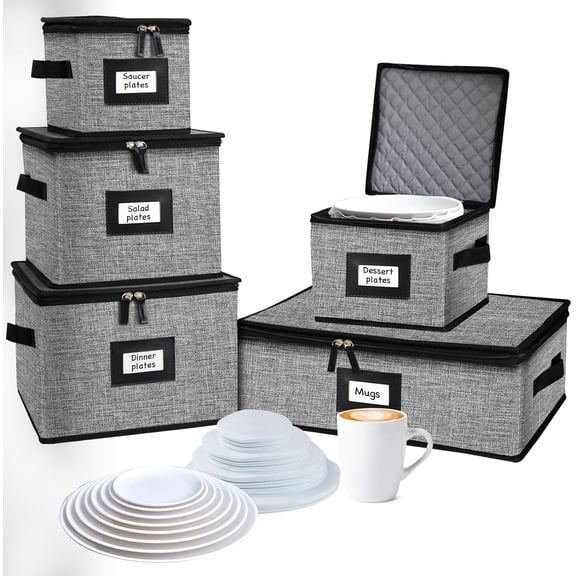 Quilted Hard Shell Storage Containers for Plates and Cups 5 Pack