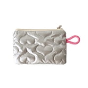 Quilted Heart Makeup Bag Small Pouch Toiletry Bag for Girls Students Travel Earphone Coin Organizer Cosmetic 6.1x4.06 Inch Durable Polyester Lightweight Portable Cute Purse Coin Purse Zipper Pouch