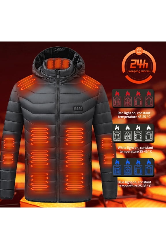 Quilted Heated Jackets for Men Waterproof Zip up 29 Heating Zones and 4 Control Detachable Hooded Coats with Zipper Pockets Washable Casual USB Charging Thermal Outerwear no Power Bank