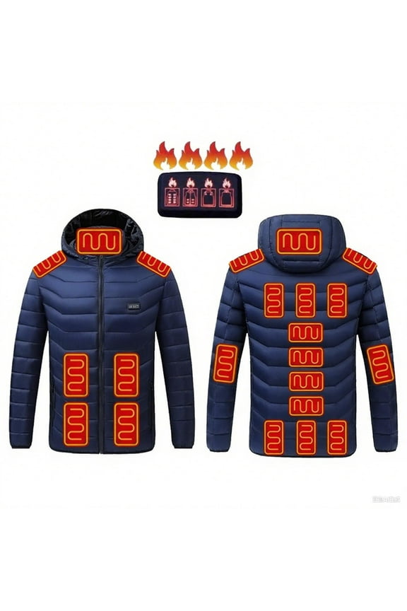 Quilted Heated Jackets for Men Hooded 19 Heating Zones and 3-Levels USB Charging Coats with Pockets Hiking Thermal Zip up Washable Outerwear no Power Bank