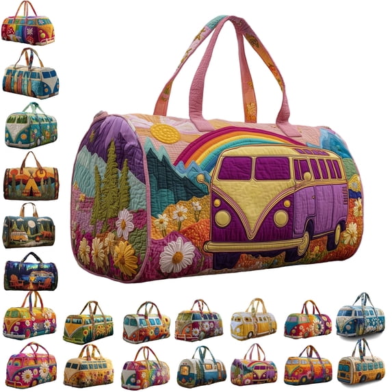 Quilted Hippie Travel Bag with Handheld Shoulder Strap - Large Capacity Bohemian Travel Fitness Bag, Suitable for Dance, Yoga, Exercise, Festivals, and Overnight Travel, Art Patch Craft Handbag