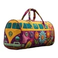 thumbnail image 1 of Quilted Hippie Van Duffle Bag with Adjustable Padded Strap - Large Capacity Bohemian Travel Weekender Bag for Gym, Yoga, Festival, and Overnight Trips, Artistic Patchwork Carryall Tote Made, 1 of 7