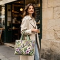 thumbnail image 1 of Quilted Hummingbird Floral Tote Bag 43x40cm,Embossed Flower Bird Print Handbag,Large Capacity Reusable Shoulder Purse for Shopping Travel Daily Outdoor Use, 1 of 5