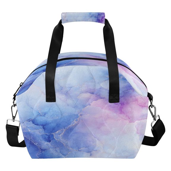 Quilted Insulated Lunch Bag Dreamy Marble with Gold Veins Waterproof Thermal Lunch Tote with Adjustable Shoulder Strap Leakproof Reusable Lunch Box for Work Picnic Travel