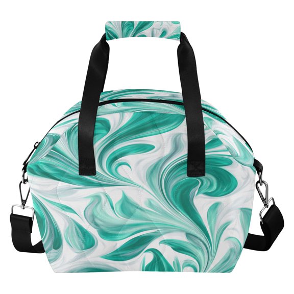 Quilted Insulated Lunch Bag Jade Green Marble Pattern Waterproof Thermal Lunch Tote with Adjustable Shoulder Strap Leakproof Reusable Lunch Box for Work Picnic Travel