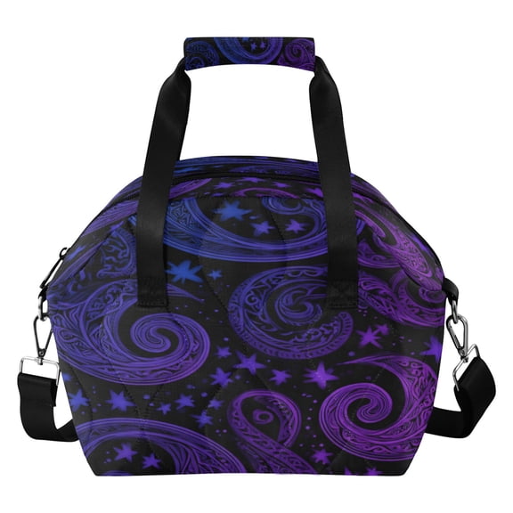 Quilted Insulated Lunch Bag Midnight Celestial Paisley Waterproof Thermal Lunch Tote with Adjustable Shoulder Strap Leakproof Reusable Lunch Box for Work Picnic Travel