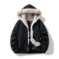 thumbnail image 1 of Quilted Jacket Sevevn Men's Long Sleeve Coat Stand-Up Collar Zipper Padded Jacket Outerwear With Faux Fur Hood, 1 of 5