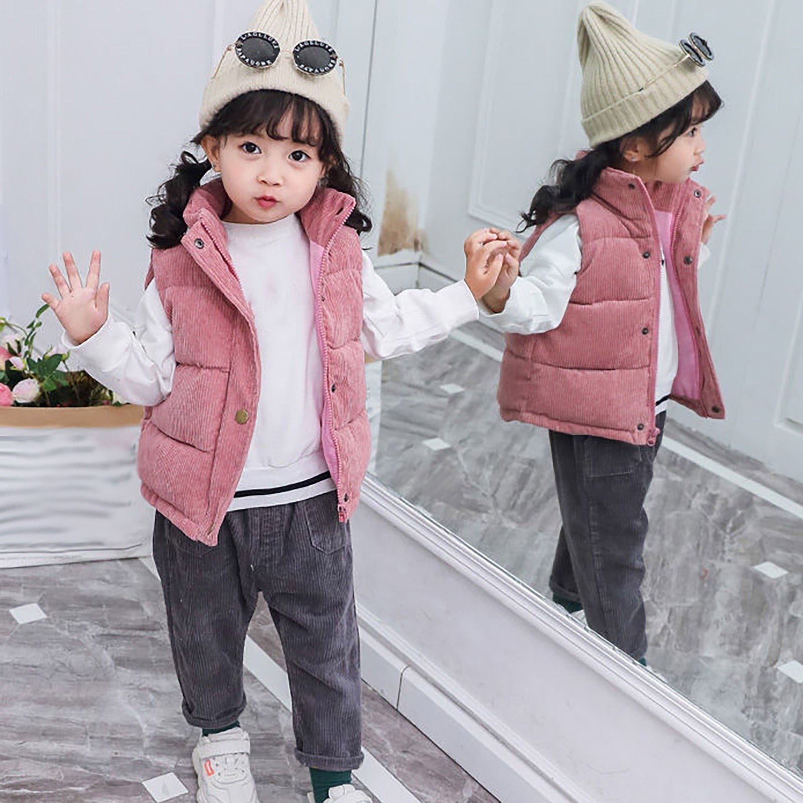 Quilted Jacket Toddler Girl Hooded Puffer Vest for Boys Girls Winter Warm Sleeveless Zip Up Lightweight Coat Kids Puffy Weighted Solid Jacket