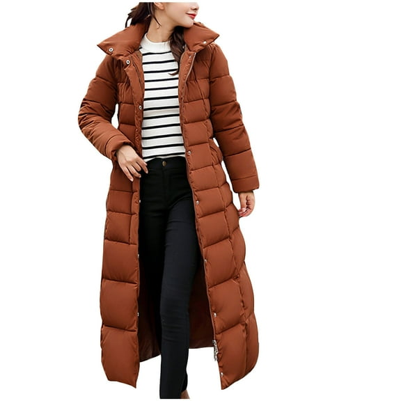 Quilted Jacket Women's Extended Length Coat Women's Over-the-knee Loose Cold-proof Warm Thickened Hooded Down Jacket Thermal Warm Winter Outerwear Long Puffer Jacket