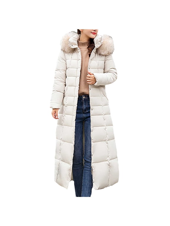 Quilted Jacket Women's Extended Length Coat Women's Over-the-knee Loose Cold-proof Warm Thickened Hooded Down Jacket Thermal Warm Winter Outerwear Long Puffer Jacket