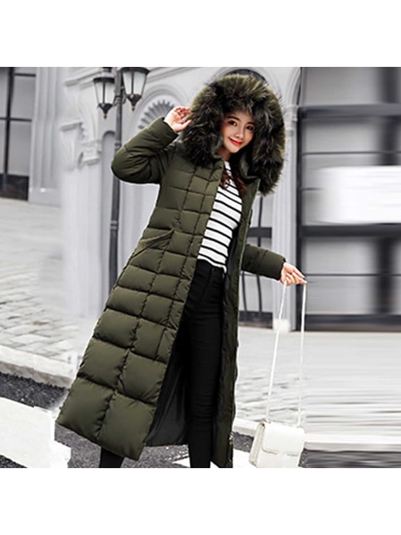 Quilted Jacket Women's Extended Length Coat Women's Over-the-knee Loose Cold-proof Warm Thickened Hooded Down Jacket Thermal Warm Winter Outerwear Long Puffer Jacket