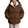 thumbnail image 1 of Quilted Jacket, Yigetop Cotton Padded Clothing with Thick Fleece Windproof and Warm Solid Color Trendy Bread Jacket for Women Puffer Jacket Brown 4XL, 1 of 1