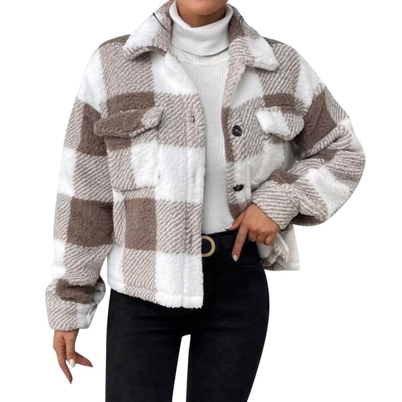 Quilted Jacket for Women Lightweight Button Down Long Sleeve Shirts with Pockets Brown M