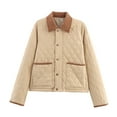 thumbnail image 1 of Quilted Jacket for Women Lightweight Button Down Long Sleeve Shirts with Pockets Khaki S, 1 of 8