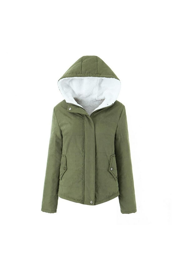 Quilted Jackets for Women, Women's Solid Color Thickened Plush Bread Jacket Hooded Long Sleeved Zipper Button Cotton Jacket Cotton Jacket Gift for Women