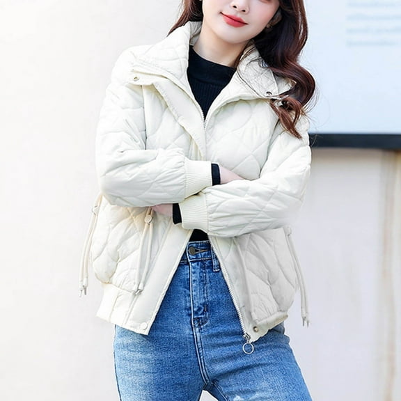 Quilted Jackets for Women, Women's Winter Short Cotton-Padded Coat Women's Long Sleeve High Neck Warm Coat Loose Casual Cotton-Padded Coat for Women Christmas Clearance