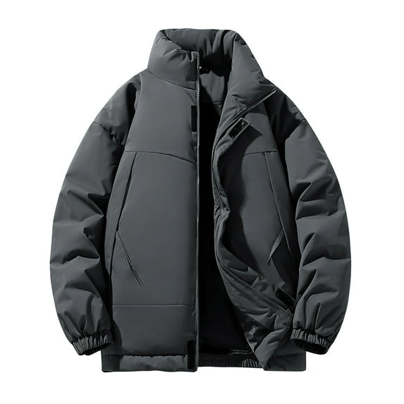 Quilted Jackets for Men Long Sleeve Zip Up Puffer Coats with Zipper Pockets Casual Solid Color Mock Neck Thermal Warm Fall Winter Jacket