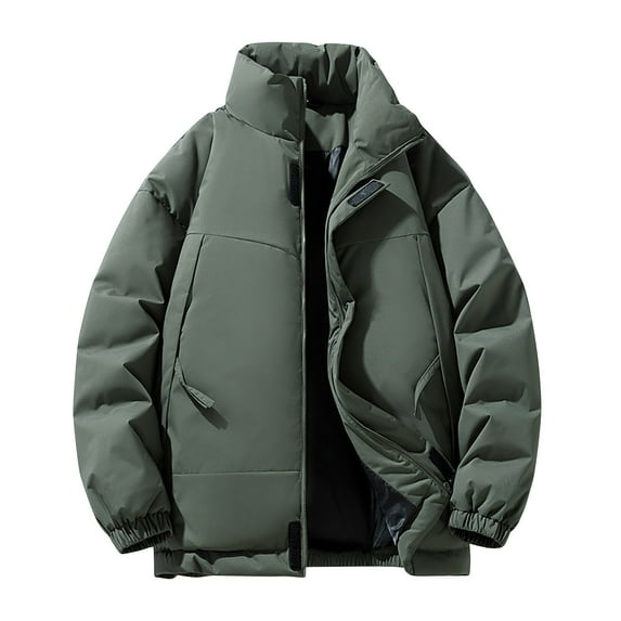 Quilted Jackets for Men Long Sleeve Zip Up Puffer Coats with Zipper Pockets Casual Solid Color Mock Neck Thermal Warm Fall Winter Jacket