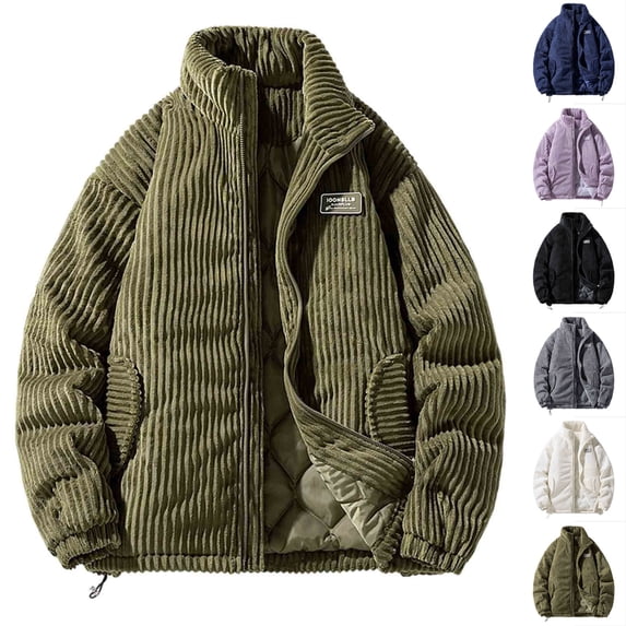 Quilted Jackets for Men Windproof Long Sleeve Turndown Collar Solid Color Casual Winter Fleece Windproof Comfortable Warm Jackets with Pockets