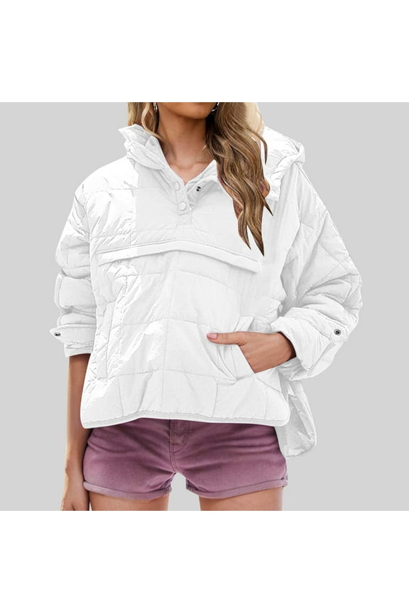 Quilted Jackets for Women Half Zip Up Lightweight Pullover Oversized Loose Padded Winter Overcoats