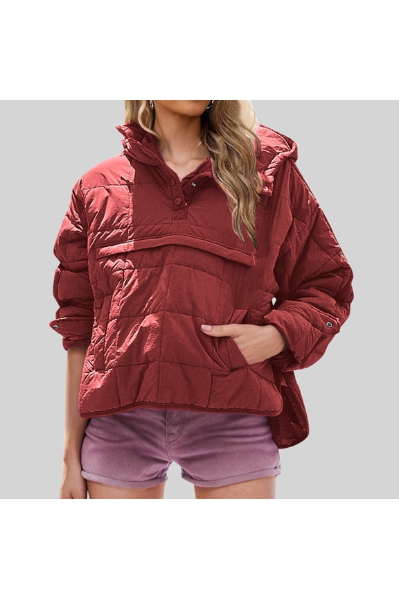 Quilted Jackets for Women Half Zip Up Lightweight Pullover Oversized Loose Padded Winter Overcoats