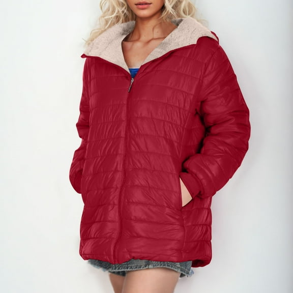 Quilted Jackets for Women, Women's Plus Fleece Cotton Jacket Warm Lamb Fleece Top Coat Sweater Coat on Clearance