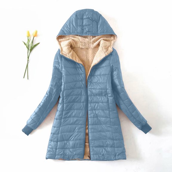 Quilted Jackets for Women, Women's Solid Plus Fleece Cotton Jacket Warm Lamb Fleece Top Coat Sweater Coat Christmas Gift
