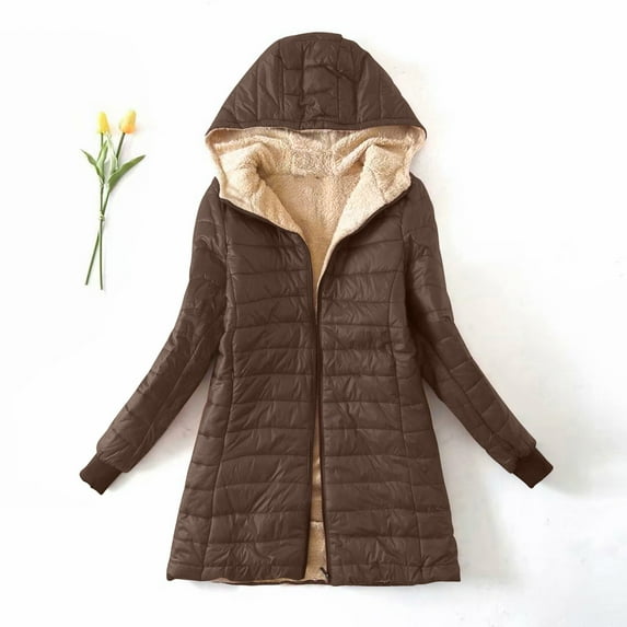 Quilted Jackets for Women, Women's Solid Plus Fleece Cotton Jacket Warm Lamb Fleece Top Coat Sweater Coat Christmas Gift