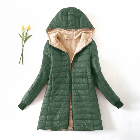 Quilted Jackets for Women, Women's Solid Plus Fleece Cotton Jacket Warm Lamb Fleece Top Coat Sweater Coat Christmas Gift