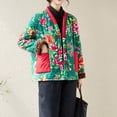 thumbnail image 1 of Quilted Jackets for Women, Women's Winter Fashion Ethnic Style Flower Printed Cotton-Padded Jacket Long-Sleeved Cotton Coat Christmas Gift, 1 of 9