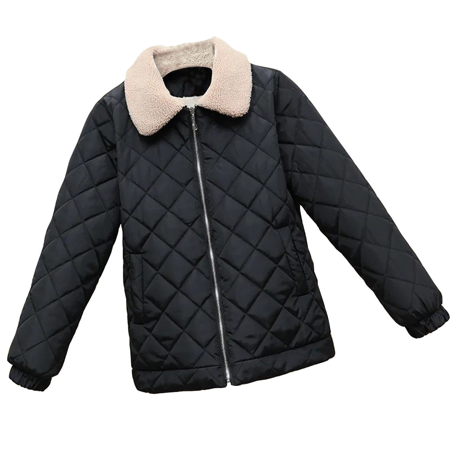 Quilted Jackets for Women, Women's Winter Warm Plus Size Solid Zip Up ...