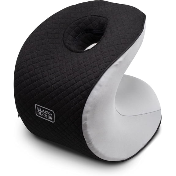 BLACK+DECKER Quilted Knit Nap and Cervical Neck Pillow, Memory Foam Travel Pillow, Black