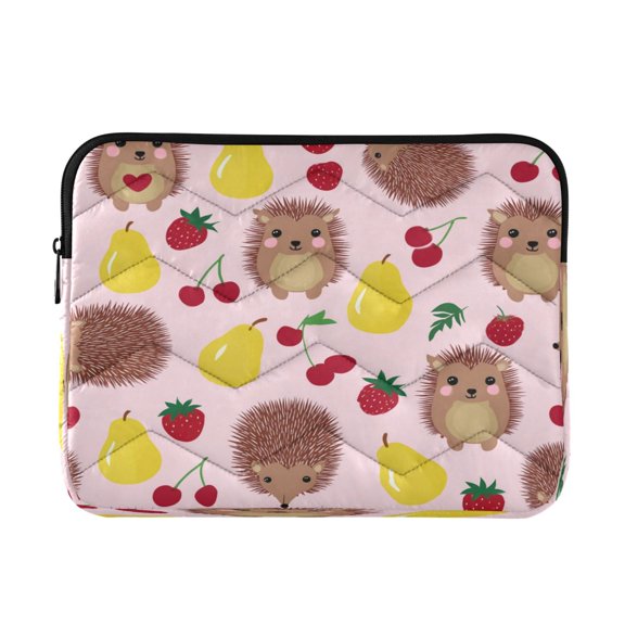 Quilted Laptop Sleeve 13.4*10.2*0.8IN Carrying Bag for Travel Office & Commute Hedgehog and Pear