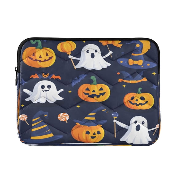 Quilted Laptop Sleeve for 13-16 Inch Laptops Protective Laptop Case Cover Lightweight Travel & Office Essentials Black Background Halloween Elements