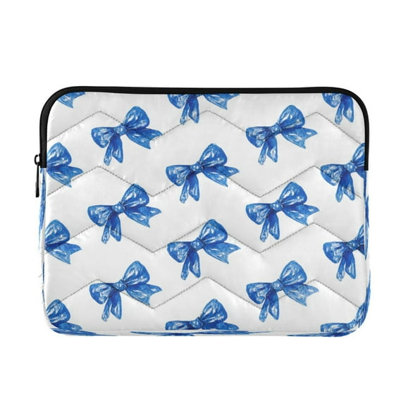 Quilted Laptop Sleeve for 13-16 Inch Laptops Protective Laptop Case Cover Lightweight Travel & Office Essentials Blue Bows Pattern