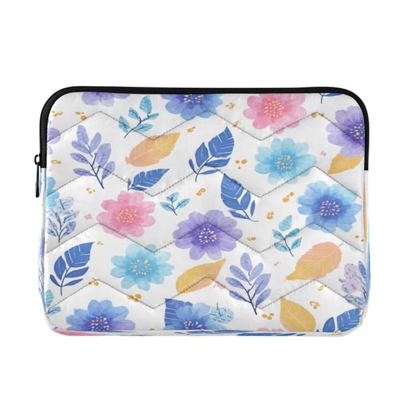 Quilted Laptop Sleeve for 13-16 Inch Laptops Protective Laptop Case Cover Lightweight Travel & Office Essentials Blue and Purple Flowers