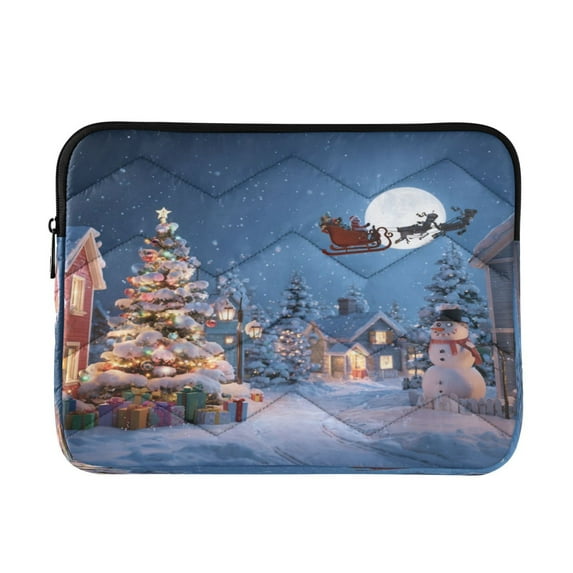 Quilted Laptop Sleeve for 13-16 Inch Laptops Protective Laptop Case Cover Lightweight Travel & Office Essentials Christmas Night Scene