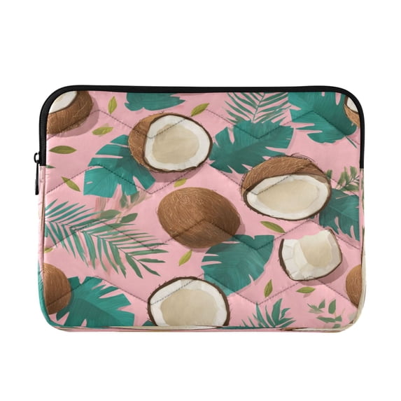 Quilted Laptop Sleeve for 13-16 Inch Laptops Protective Laptop Case Cover Lightweight Travel & Office Essentials Coconuts and Palm Leaves Pattern