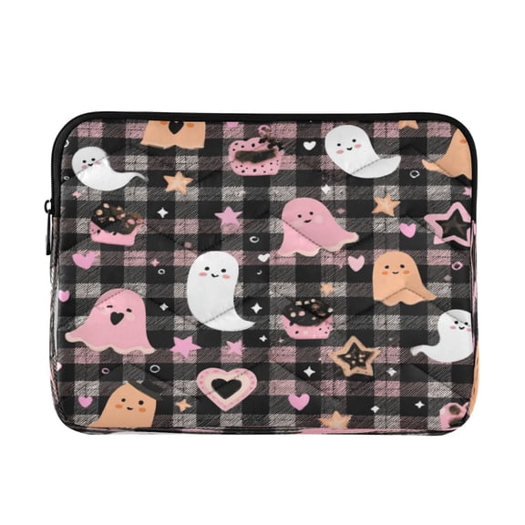Quilted Laptop Sleeve for 13-16 Inch Laptops Protective Laptop Case Cover Lightweight Travel & Office Essentials Cute Pastel Ghost Pattern