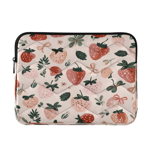 Quilted Laptop Sleeve for 13-16 Inch Laptops Protective Laptop Case Cover Lightweight Travel & Office Essentials Cute Pinks Strawberries